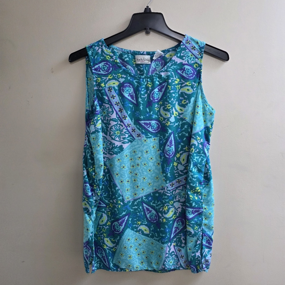 Diane Von Furstenberg The Color Authority Blue Paisley Tank Top 1X Viscose Rayon